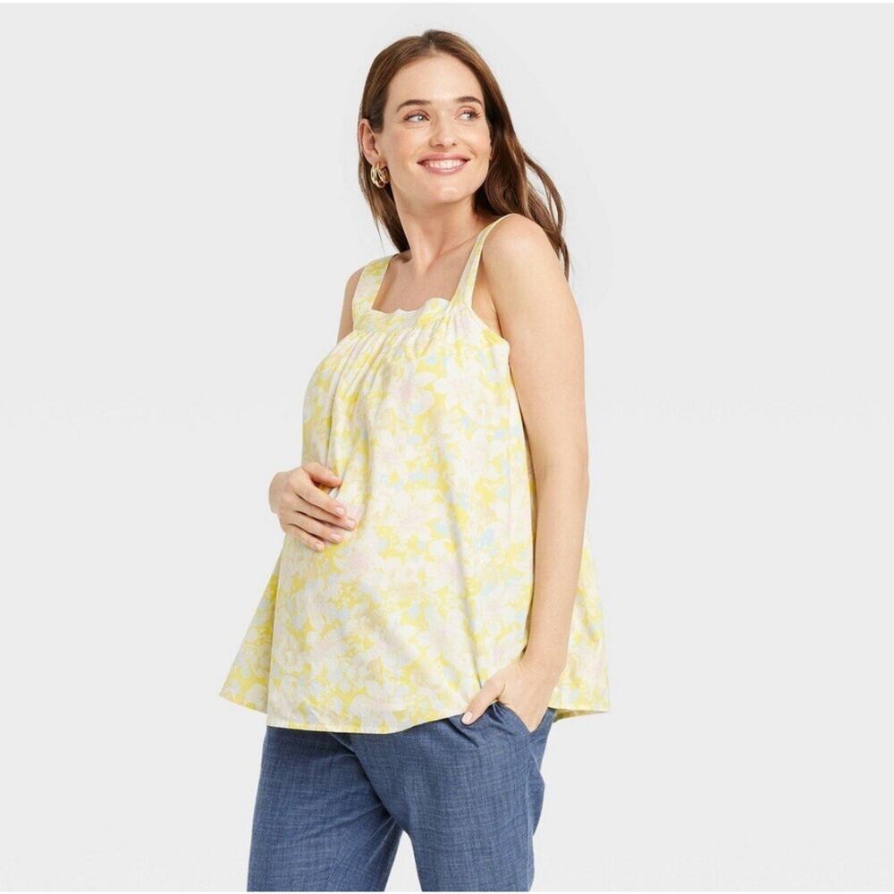 The Nines By Hatch Yellow Floral Maternity Tank Peasant Top Sz Xl NWT